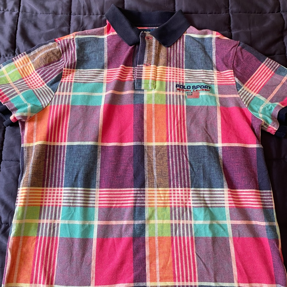 Multicolored Ralph Lauren Polo Sport shirt. Custom fit L (fits more like a M)